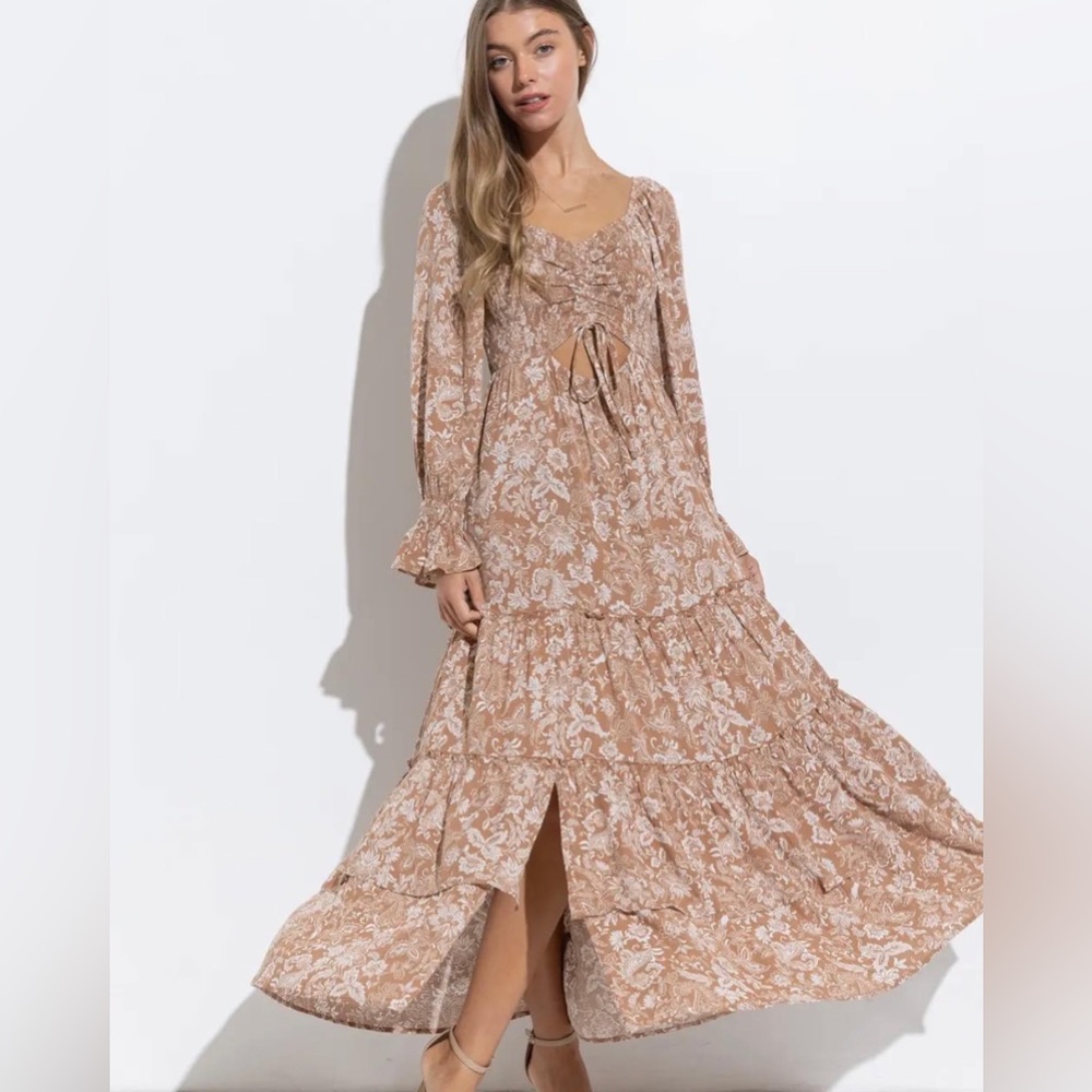 Open front tie tape maxi dress